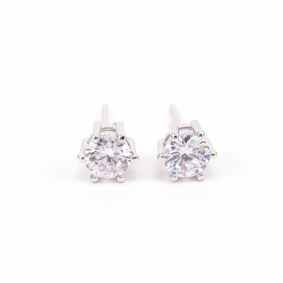 Crystal Stud Earrings Round Cut Sterling Silver - Picture 2 of 4